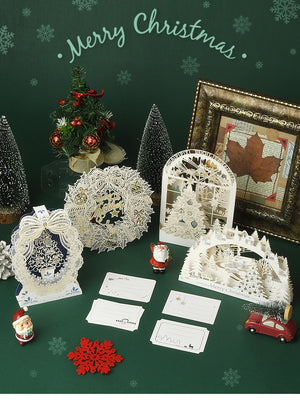 3D paper diorama message card, laser-cut winter design