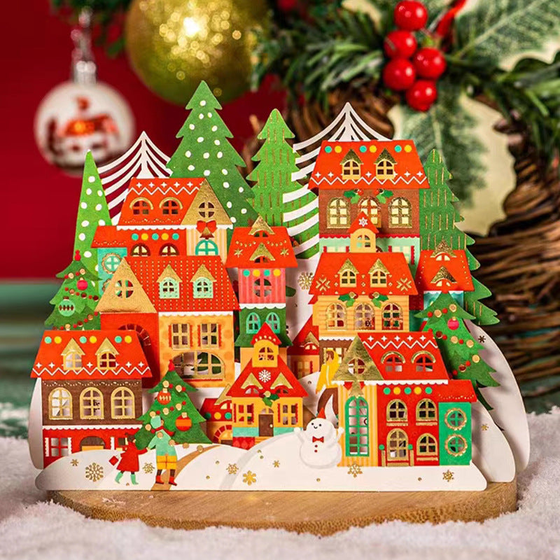 Golden Winter Town — 3D Christmas Card