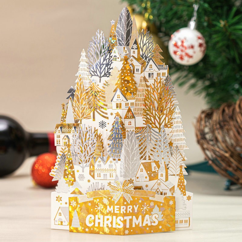 Golden Winter Town — 3D Christmas Card